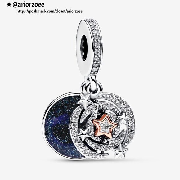 Pandora Two-tone Shooting Star Double Dangle Charm|Two-tone - Picture 1 of 2